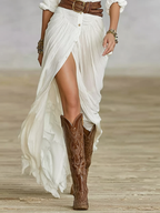 Carmen | Vestido Maxi Largo de Lino con Cuello Invertido