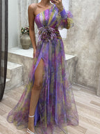 Kayla - Vestido largo asimétrico con flores