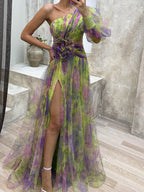 Kayla - Vestido largo asimétrico con flores