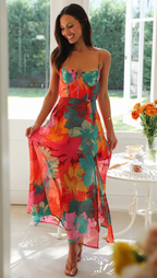 Flora™ | Vestido floral con tirantes y escote estructurado