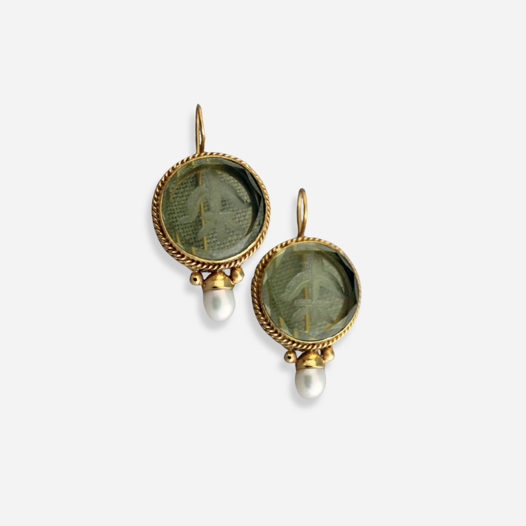 Amélie™ | Pendientes vintage con piedra verde y perla
