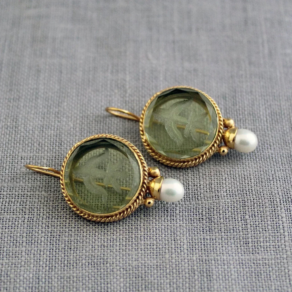 Amélie™ | Pendientes vintage con piedra verde y perla