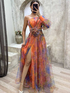 Kayla - Vestido largo asimétrico con flores