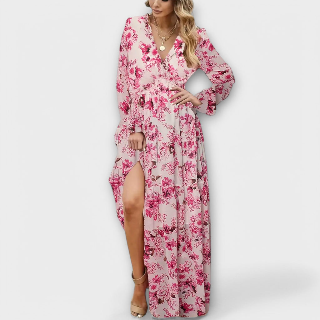 Solène™ | Vestido largo floral de manga larga