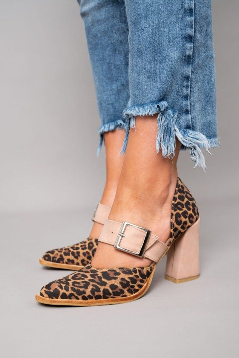 Selveta | Sandalias de ante con estampado de leopardo y tacón estable