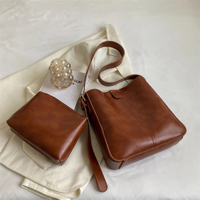 LIEKE™ | SET DE BOLSOS TOTE RETRO EN CUERO VEGANO