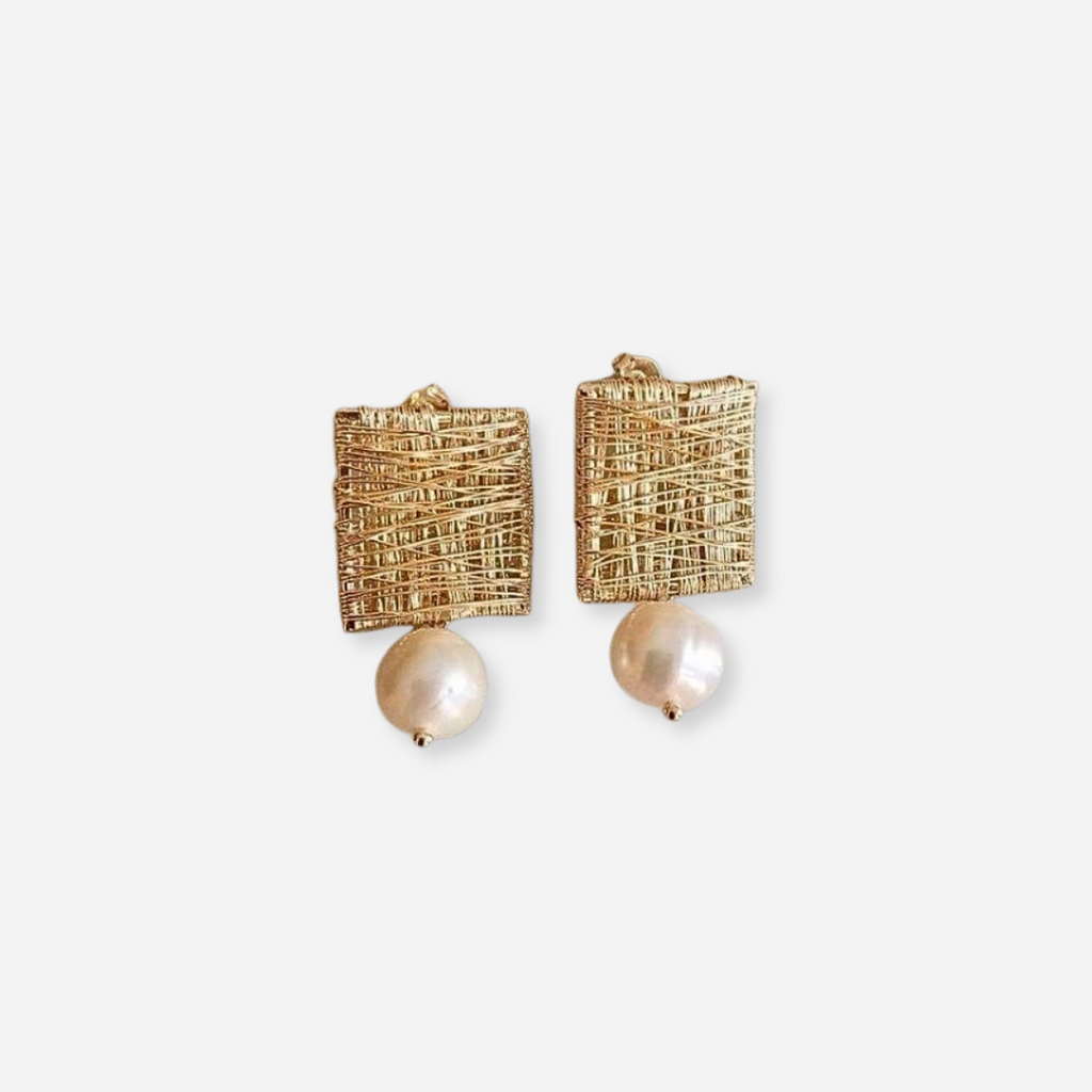 Camille™ | Pendientes vintage cuadrados con perla