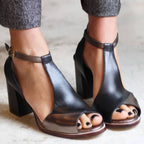 Nadaria | Sandalias peep toe negras con patchwork y tacón