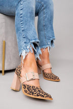 Selveta | Sandalias de ante con estampado de leopardo y tacón estable
