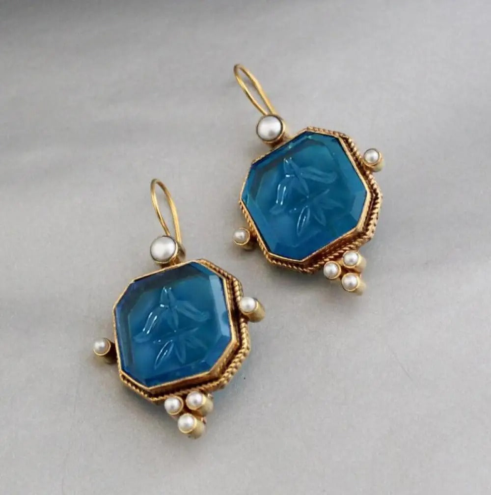 Maeble™ | Pendientes vintage con piedra verde y perla